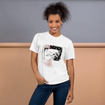 The t-shirt Free American Flag Woman was created especially for women. It will be a manifestation of your brightness and originality. This is a high quality fabric and printed product, wear-resistant, pleasant to the touch. Printing and photo printing, images, drawings on T-shirt is performed by our studio at a high technological level. Hi-Tees online store presents men's t-shirts of various colors made of 100% fine jersey cotton and decorated with original prints. The printed T-shirt is the best choice for any occasion! T-shirt