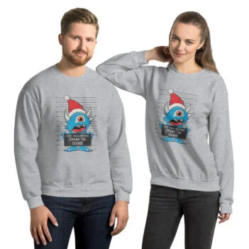 Eggnog Christmas Monster Mugshot Unisex Sweatshirt - Image 3