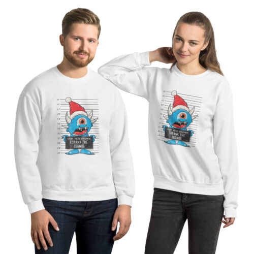 Eggnog Christmas Monster Mugshot Unisex Sweatshirt - Image 4