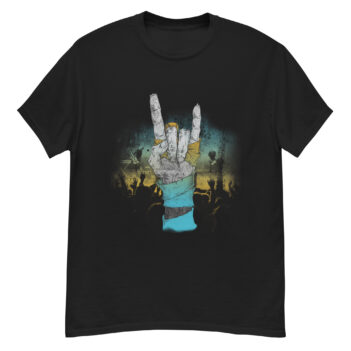 "Zombie Music Rock Concert" is a great designer decision in the Cool Images Category. This unisex t-shirt  is a manifestation of your brightness and originality. It’s a high quality fabric and printed product, wear-resistant, pleasant to touch. All images are printed with high peformance equipment. Printed T-shirt is the best choice for every day and any occasion.