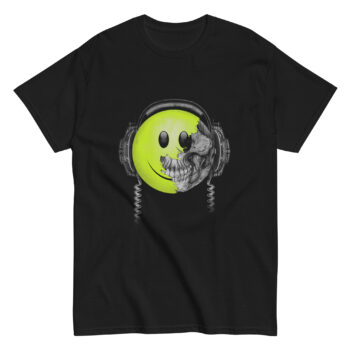 "Emoji Headphones Skull" is a great designer decision in the Cool Images Category. This unisex t-shirt  is a manifestation of your brightness and originality. It’s a high quality fabric and printed product, wear-resistant, pleasant to touch. All images are printed with high peformance equipment. Printed T-shirt is the best choice for every day and any occasion.