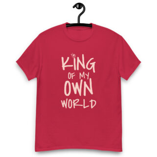 "King Of My World" is a great designer decision in the Funny Slogans Category. This unisex t-shirt  is a manifestation of your brightness and originality. It's a high quality fabric and printed product, wear-resistant, pleasant to touch. All slogans are printed by our studio with high peformance equipment. Thematic T-shirt is the best choice for every day and any occasion.