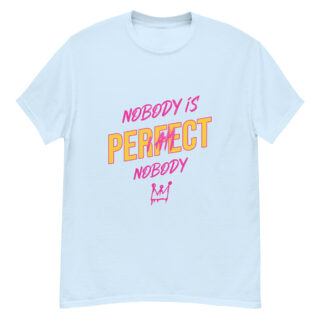 "Nobody Is Perfect..." is a great designer decision in the Funny Slogans Category. This unisex t-shirt  is a manifestation of your brightness and originality. It's a high quality fabric and printed product, wear-resistant, pleasant to touch. All slogans are printed by our studio with high peformance equipment. Our online store presents tees of various colors, made of 100% cotton and decorated with designer prints. Thematic T-shirt is the best choice for every day and any occasion.