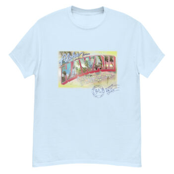 "Vintage Hawaii Stamped Postcard" is a great designer decision in the Cool Images Category. This unisex t-shirt  is a manifestation of your brightness and originality. It’s a high quality fabric and printed product, wear-resistant, pleasant to touch. All images are printed with high peformance equipment. Printed T-shirt is the best choice for every day and any occasion.