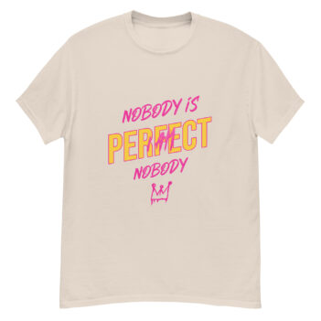 "Nobody Is Perfect..." is a great designer decision in the Funny Slogans Category. This unisex t-shirt  is a manifestation of your brightness and originality. It's a high quality fabric and printed product, wear-resistant, pleasant to touch. All slogans are printed by our studio with high peformance equipment. Our online store presents tees of various colors, made of 100% cotton and decorated with designer prints. Thematic T-shirt is the best choice for every day and any occasion.