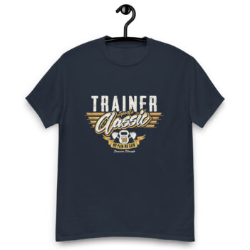 "Trainer Sports Gym Classic Collegiatet" is a great designer decision in the Cool Images Category. This unisex t-shirt  is a manifestation of your brightness and originality. It’s a high quality fabric and printed product, wear-resistant, pleasant to touch. All images are printed with high peformance equipment. Printed T-shirt is the best choice for every day and any occasion.