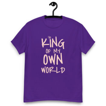 "King Of My World" is a great designer decision in the Funny Slogans Category. This unisex t-shirt  is a manifestation of your brightness and originality. It's a high quality fabric and printed product, wear-resistant, pleasant to touch. All slogans are printed by our studio with high peformance equipment. Thematic T-shirt is the best choice for every day and any occasion.