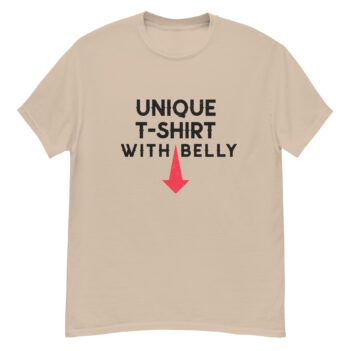 "Unique T-shirt With Belly" is a great designer decision in the Funny Slogans Category. This unisex t-shirt  is a manifestation of your brightness and originality. It's a high quality fabric and printed product, wear-resistant, pleasant to touch. All slogans are printed by our studio with high peformance equipment. Thematic T-shirt is the best choice for every day and any occasion.