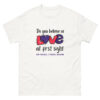 "Do you believe in love" is a great designer decision in the Funny Slogans Category. This unisex t-shirt  is a manifestation of your brightness and originality. It's a high quality fabric and printed product, wear-resistant, pleasant to touch. All slogans are printed by our studio with high peformance equipment. Thematic T-shirt is the best choice for every day and any occasion.