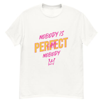 "Nobody Is Perfect..." is a great designer decision in the Funny Slogans Category. This unisex t-shirt  is a manifestation of your brightness and originality. It's a high quality fabric and printed product, wear-resistant, pleasant to touch. All slogans are printed by our studio with high peformance equipment. Our online store presents tees of various colors, made of 100% cotton and decorated with designer prints. Thematic T-shirt is the best choice for every day and any occasion.